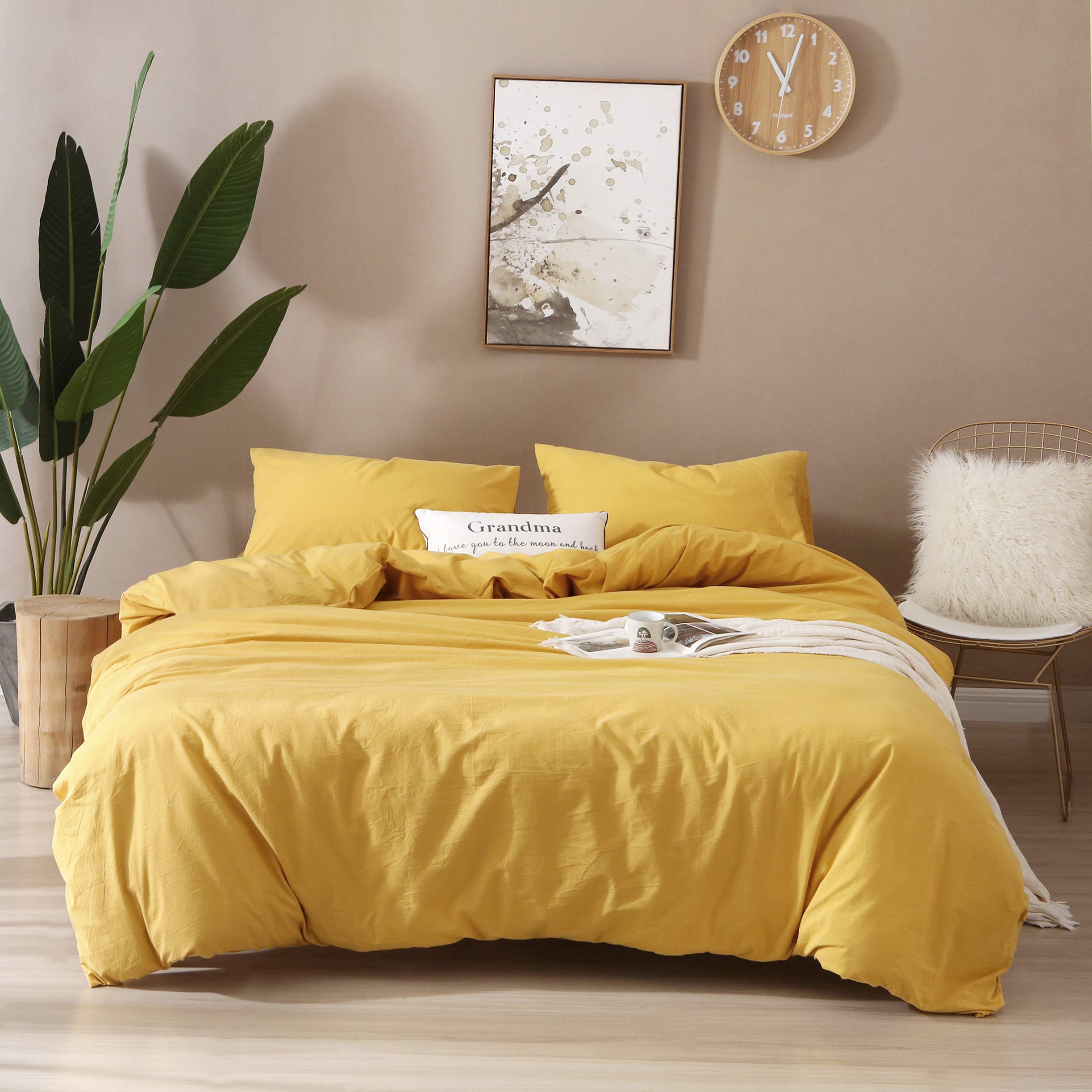 F.Y.Dreams 100% Washed Cotton Duvet Cover For Weighted Blanket 48X72 Inches With 8 Ties, Zipper On Long Side/Yellow/Just Duvet C