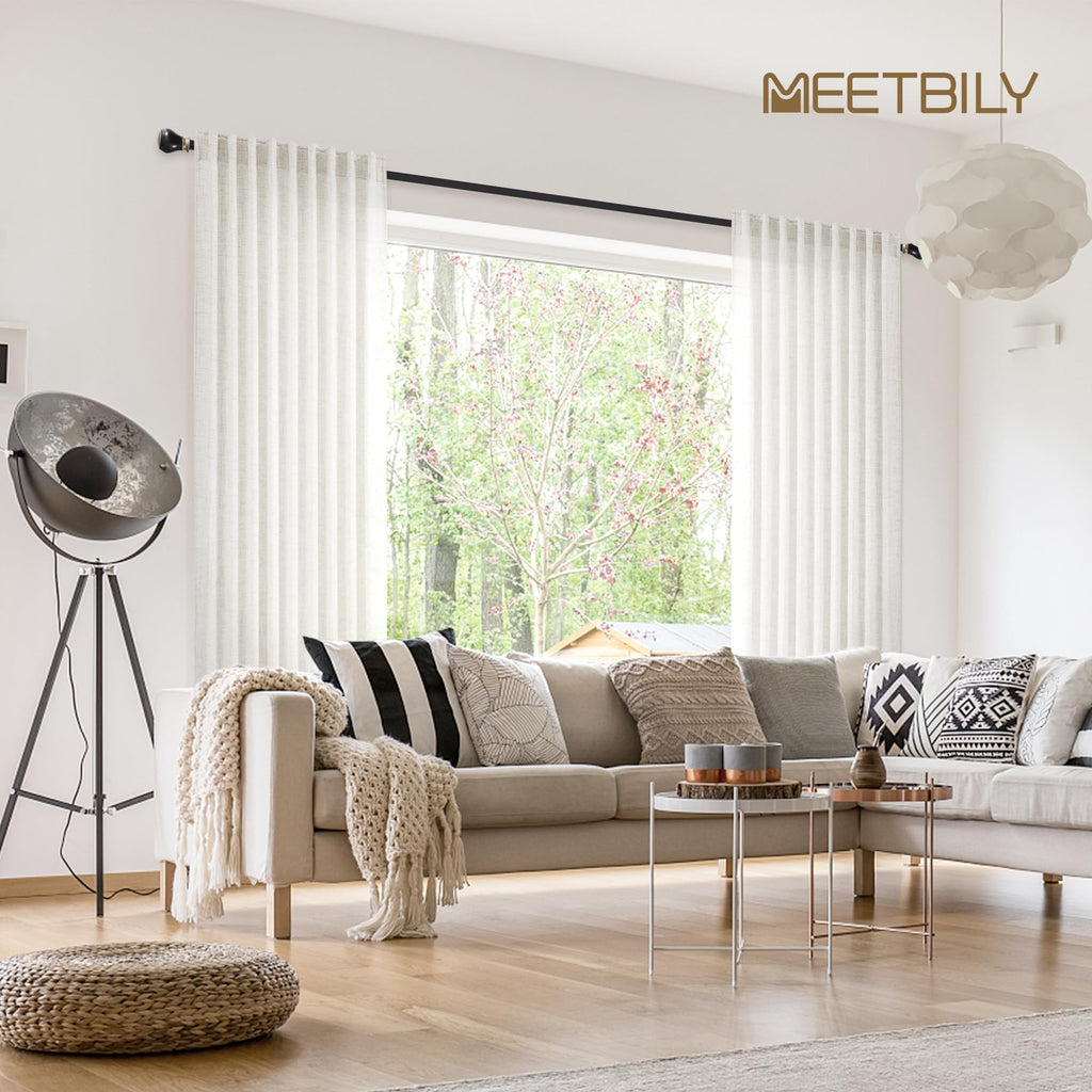Meetbily 92 Inches Long Modern Farmhouse Linen Curtains For Living Room Rod Pocket Back Tab Sheer Ivory Off White Curtains Neutr