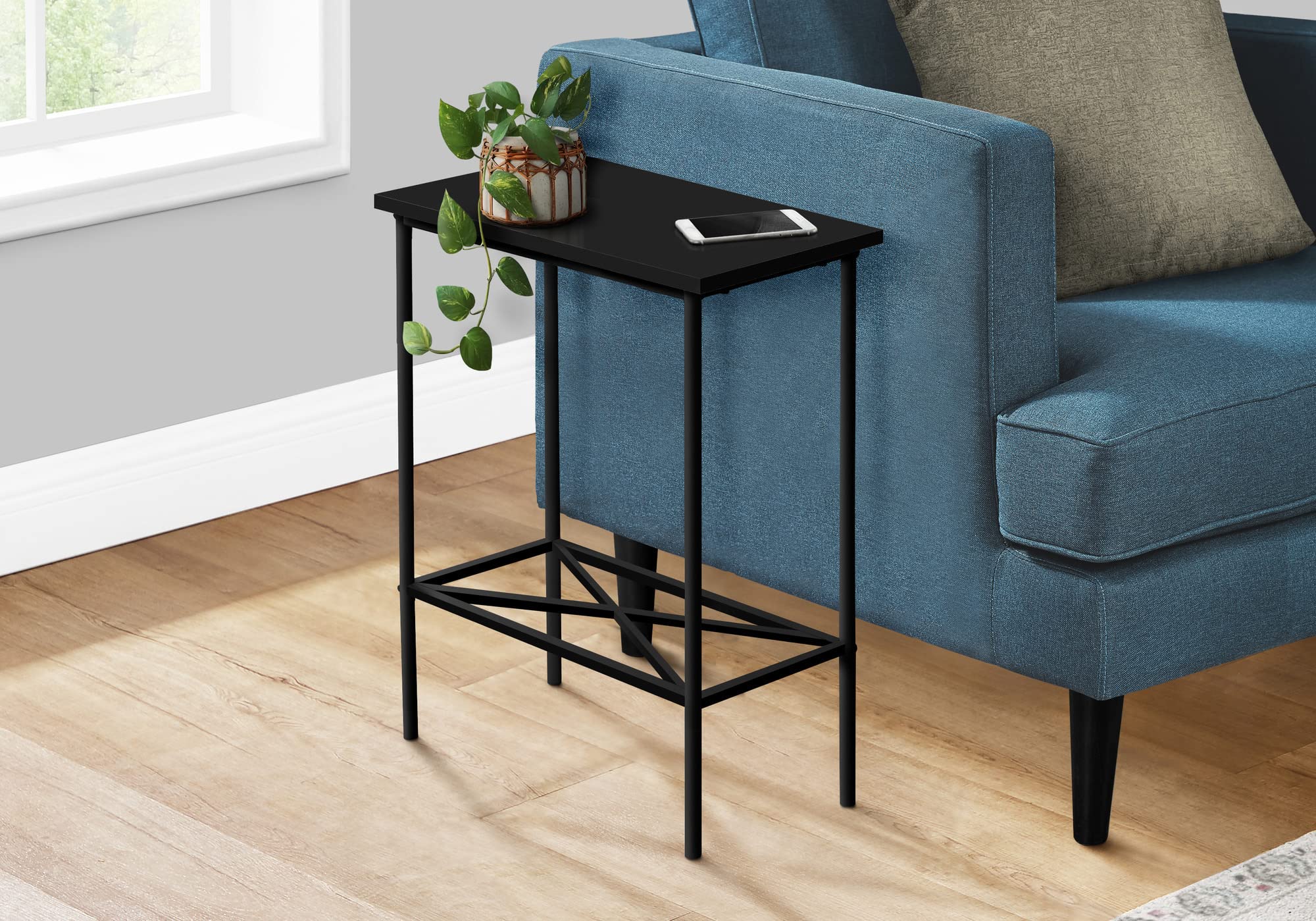 Monarch Specialties I 2078 Accent Table, Side, End, Narrow, Small, 2 Tier, Living Room, Bedroom, Metal, Laminate, Black, Contemporary, Modern