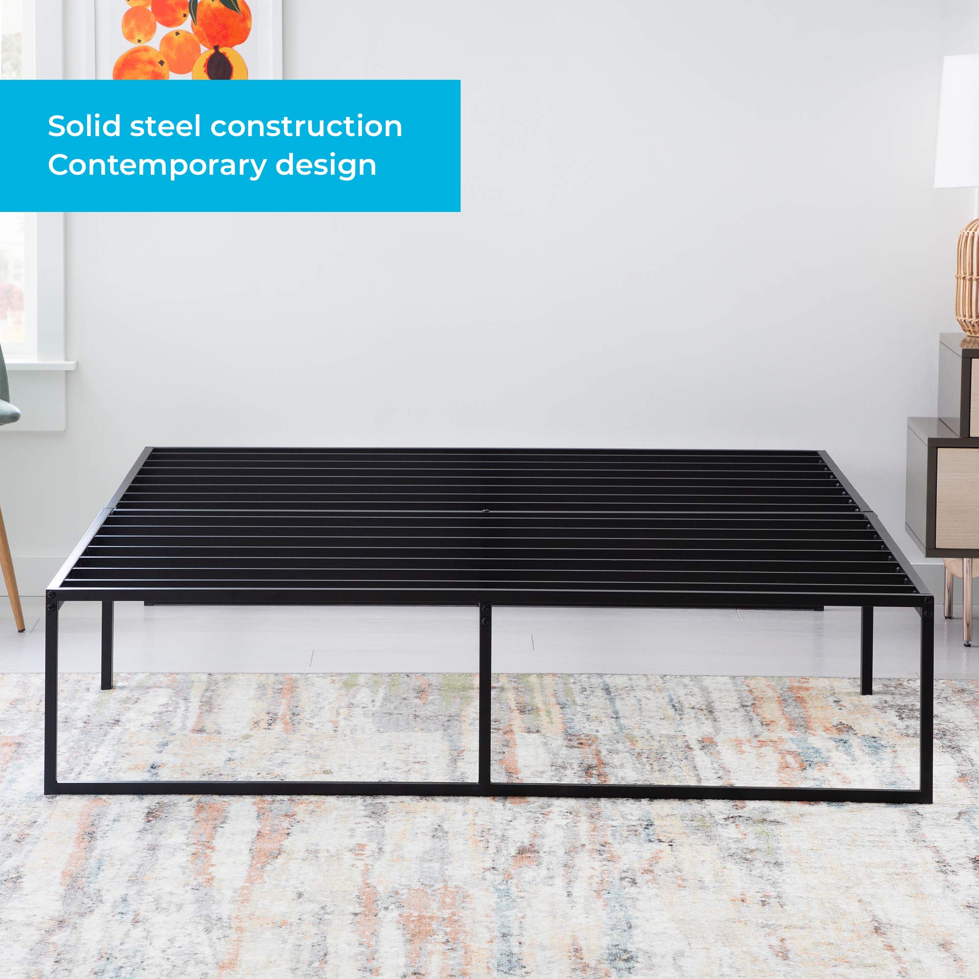 Linenspa 14 Inch Metal Platform Queen Bed Frame With Storage Space Under Frame, Queen Platform Bed Frame, No Box Spring Needed
