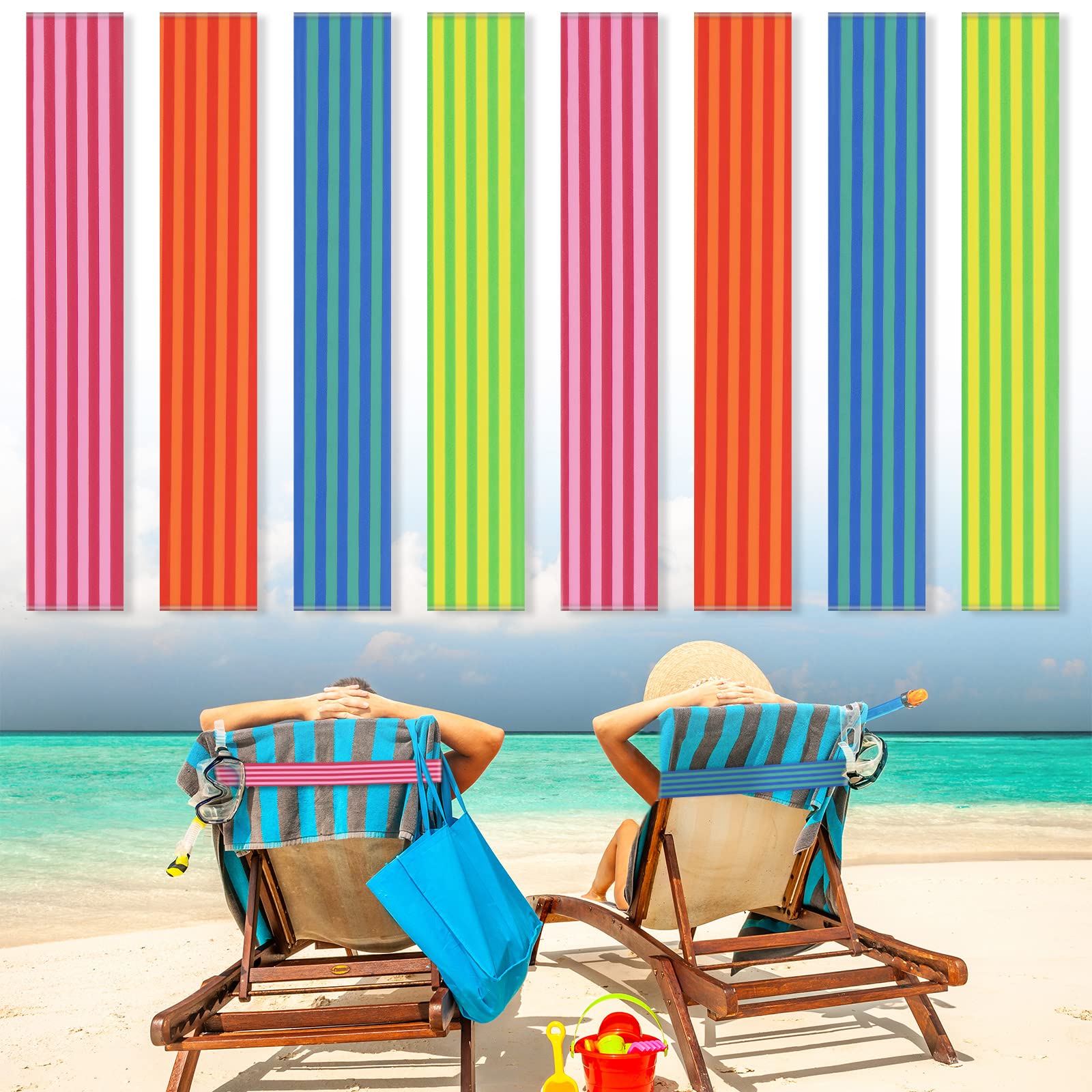 8 Pack Towel Bands for Beach Chairs Cruise Towel Clips for Lounge Beach Pool Chairs Towel Strap Holder Elastic Windproof Beach A
