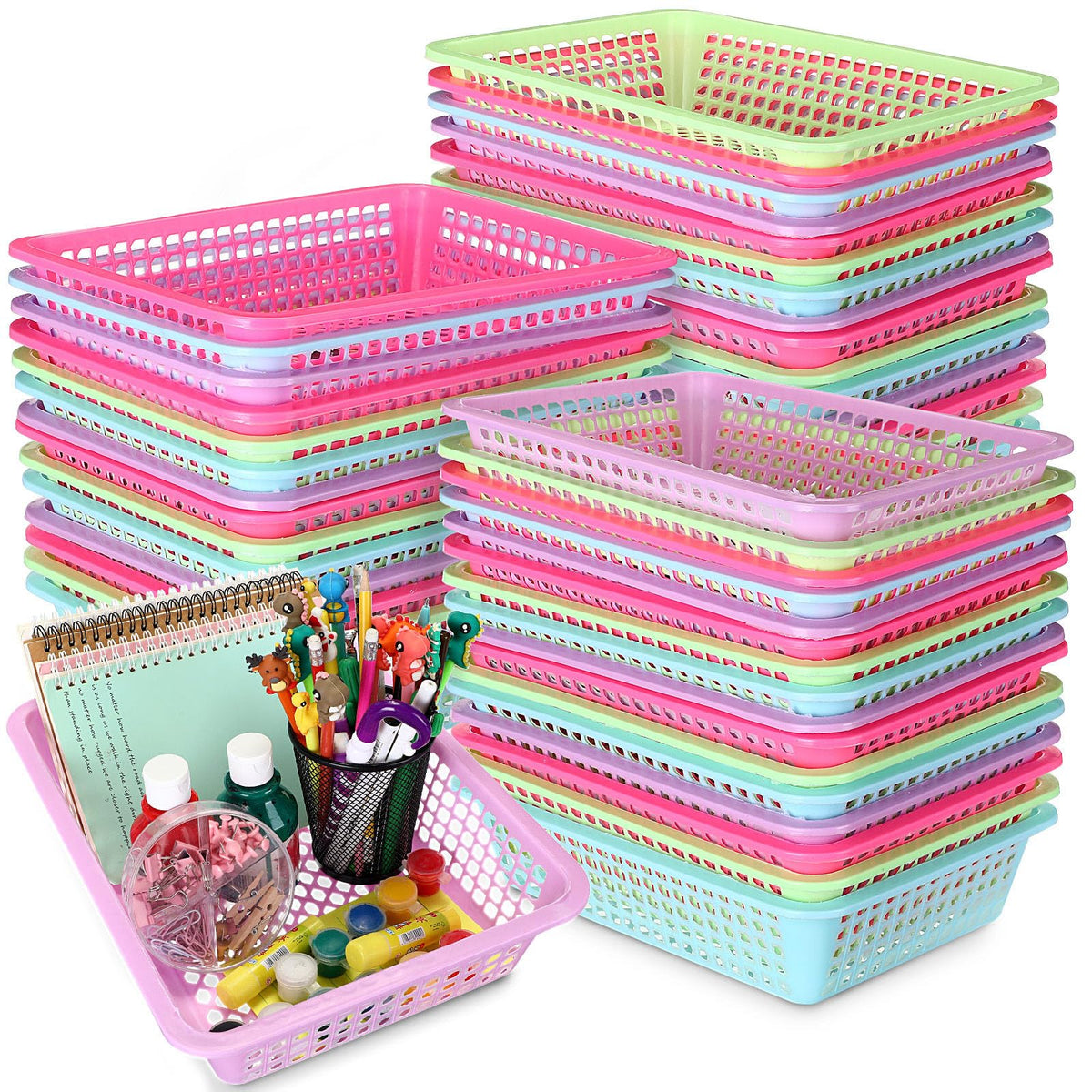 Zhehao 48 Pack Classroom Storage Baskets Large Paper Baskets Bulk, Colorful