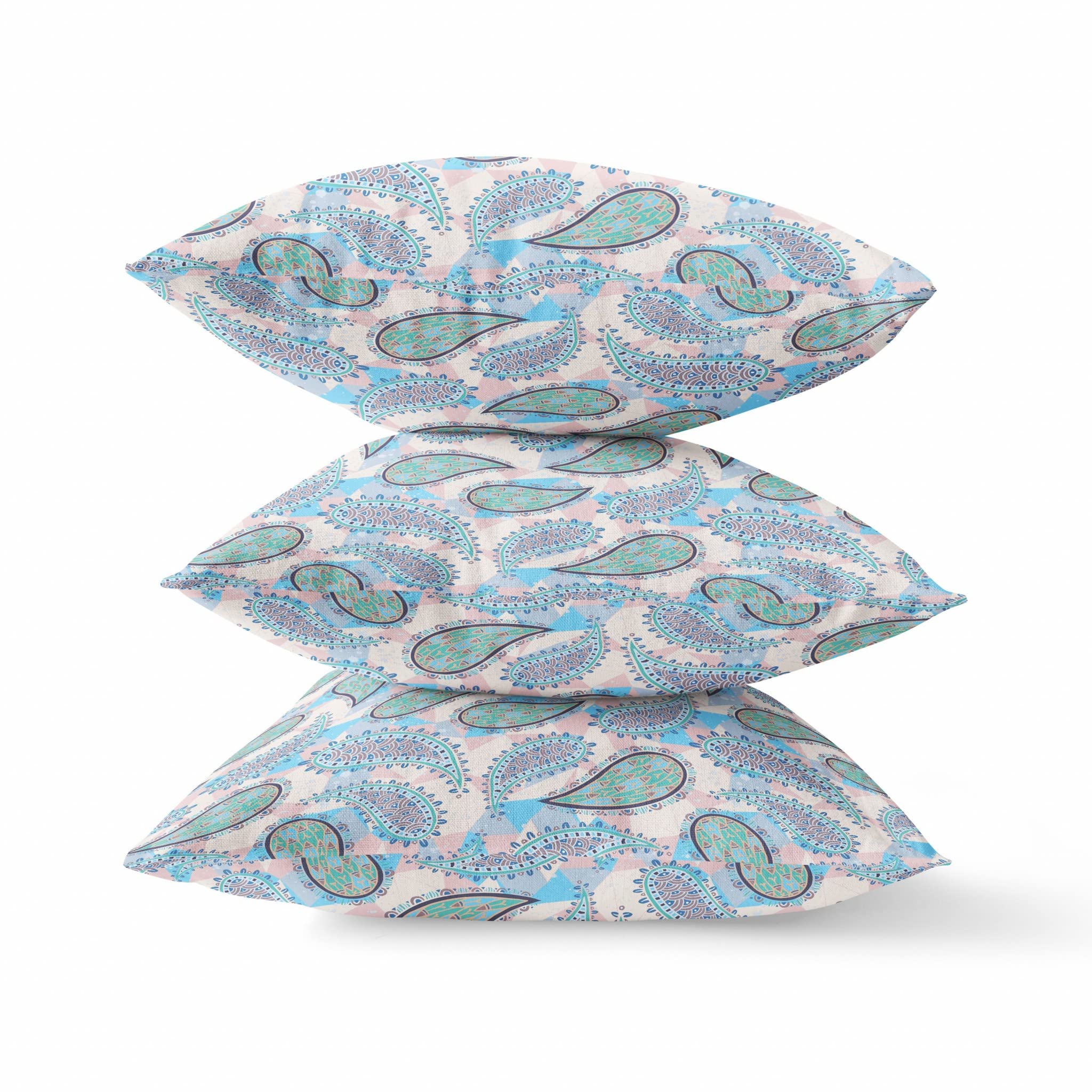 HomeRoots Blue Green Pink Broadcloth 28â€ Blue Green Boho Paisley Indoor Outdoor Throw Pillow