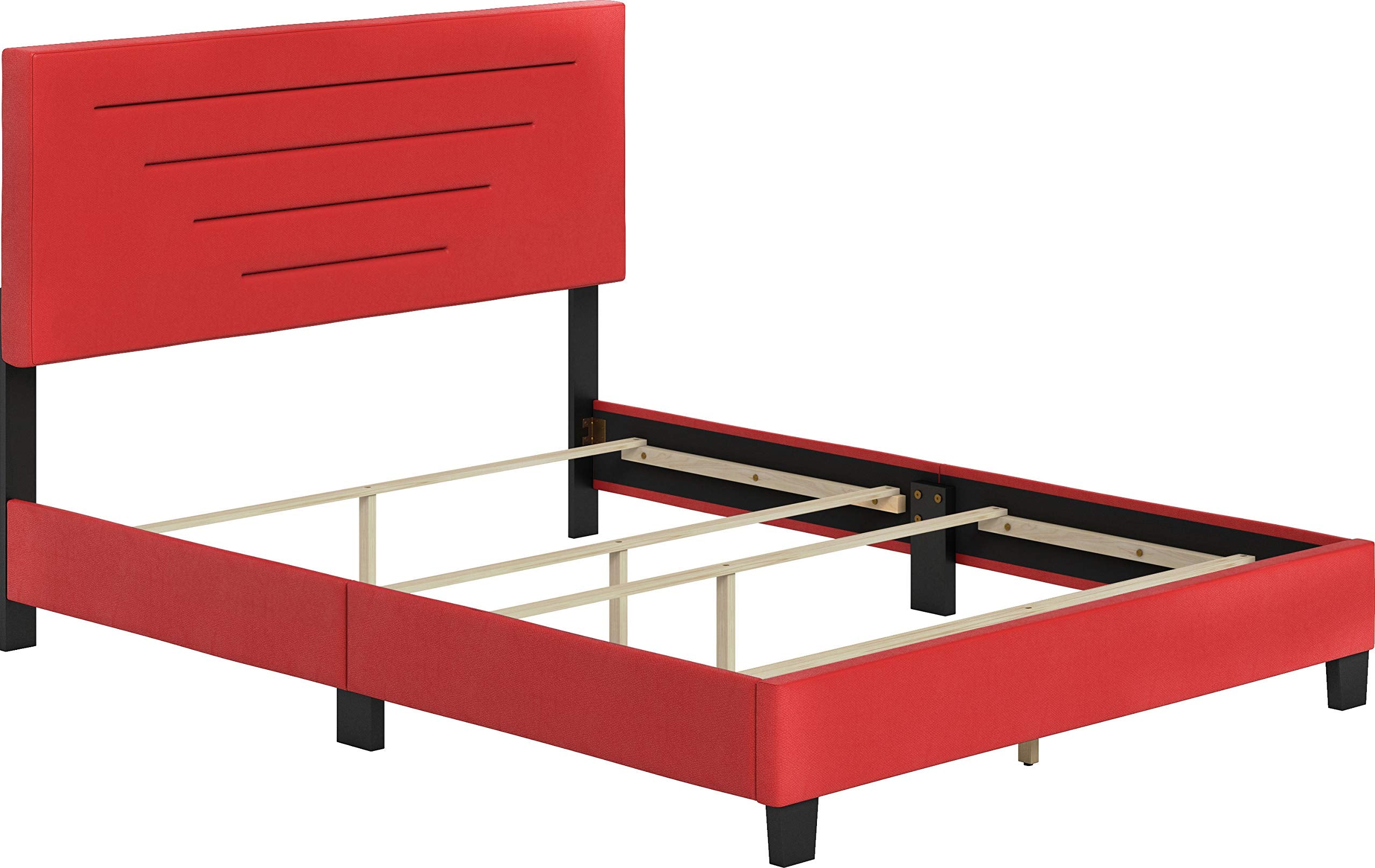 Boyd Sleep Luxenbourg Upholstered Platform Bed with Headboard and Durable Mattress Foundation with Strong Wood Slat Supports, Box Spring Required: Queen, Red