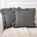 K Masaniji Taupe White Plaid Body Pillow Cover With Ruffles 20X54 Inches, 100% Cotton Rustic French Country Vintage Fall Pillow