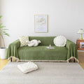 Vclife Forest Green Couch Cover Non Slip Pet Friendly Chenille Sofa Cover Modern Ball Tassel Fringe Design Couch Cover For 2-3 C
