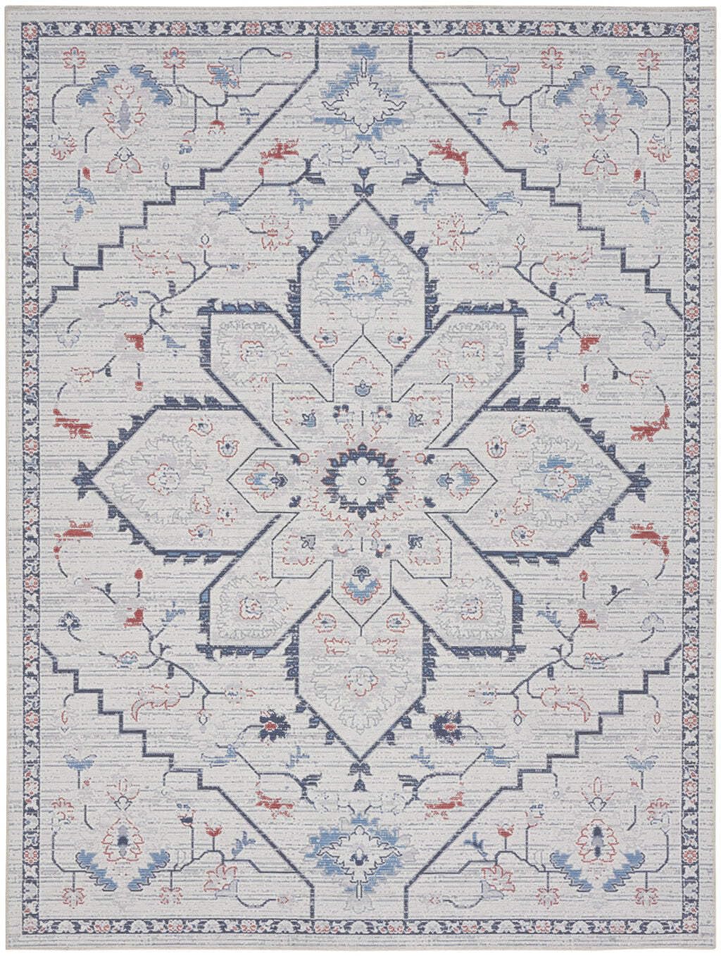 HomeRoots 533069 8 x 10 ft. Oriental Power Loom Washable Area Rug Ivory & Blue