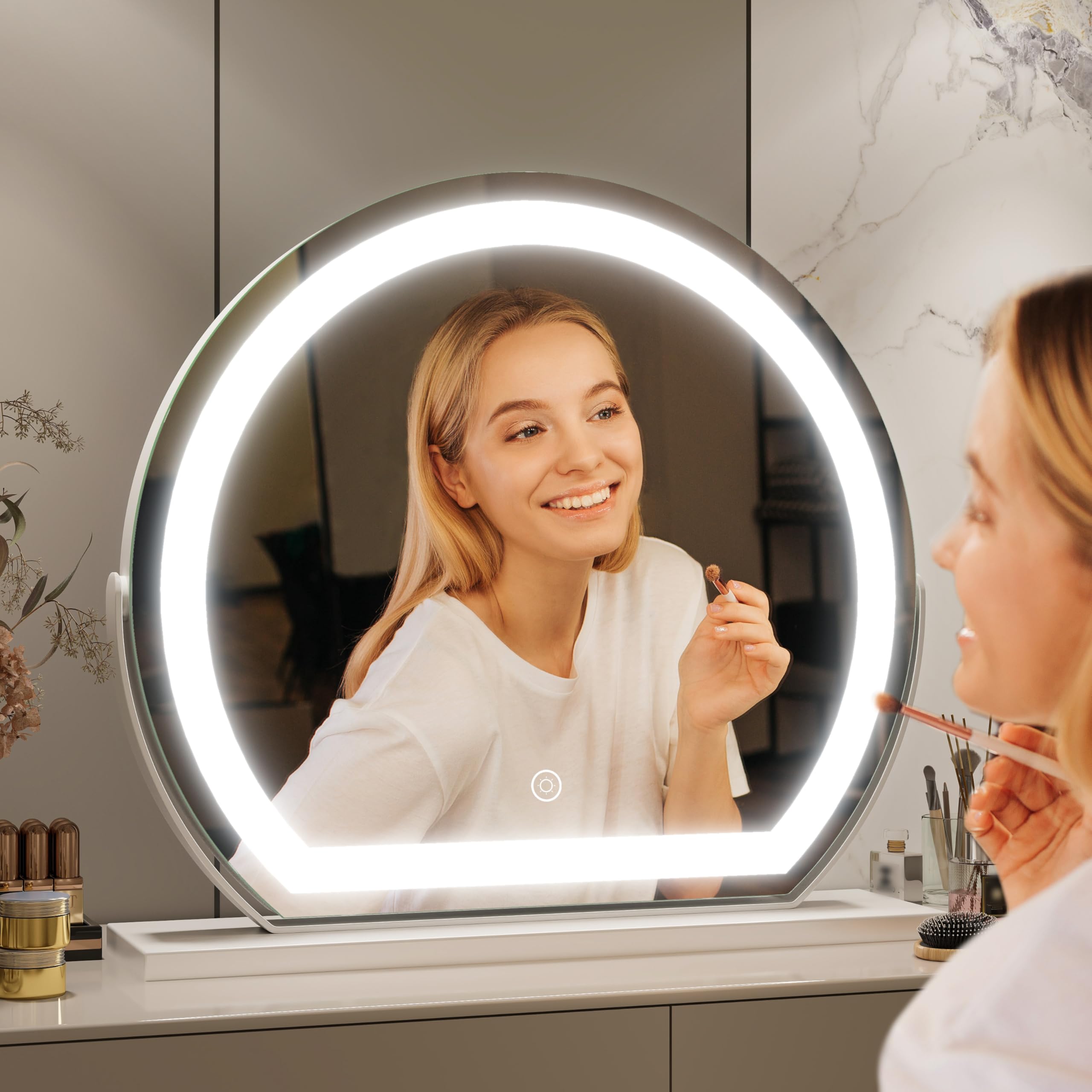 Fennio Vanity Mirror With Lights, 17'X15' Led Lighted Makeup Mirror, Large Makeup Mirror With Lights, Touch Sensor With 3-Colo