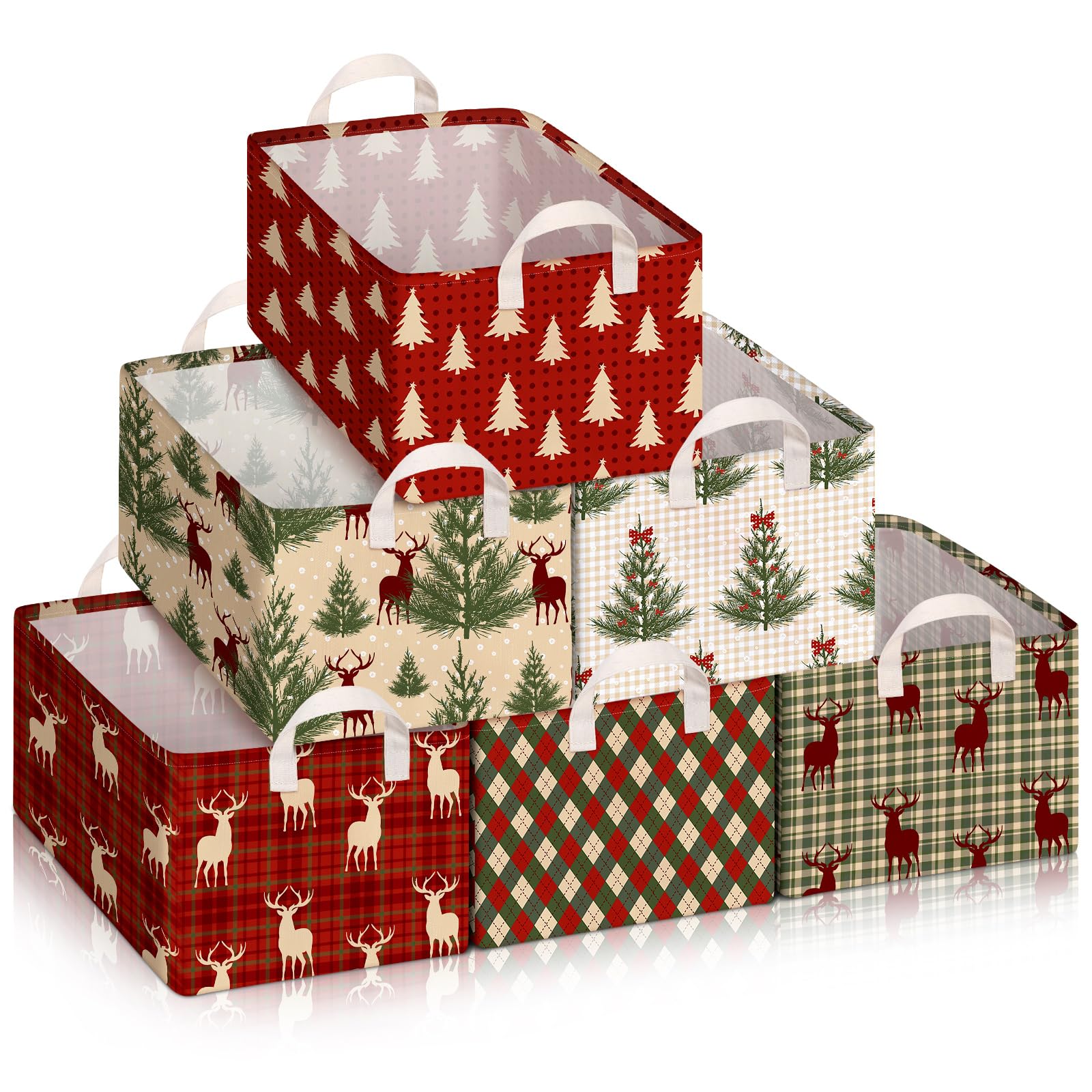 Boao 6 Pack Christmas Storage Bin Collapsible Large Christmas Storage Baskets for Gifts Canvas Laundry Basket Foldable Box with 