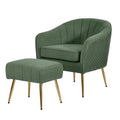 Best Quality Furniture Modern Accent Chair with Ottoman Set, Green Teddy Fabric Upholstery, Gold Chrome Legs, Channel Tufted Backrest