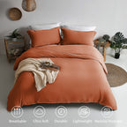 Mildly Super Soft Duvet Cover - 100% Washed Microfiber Rust Comforter Cover Set 3 Pieces With Zipper Closure & Corner Ties (No C