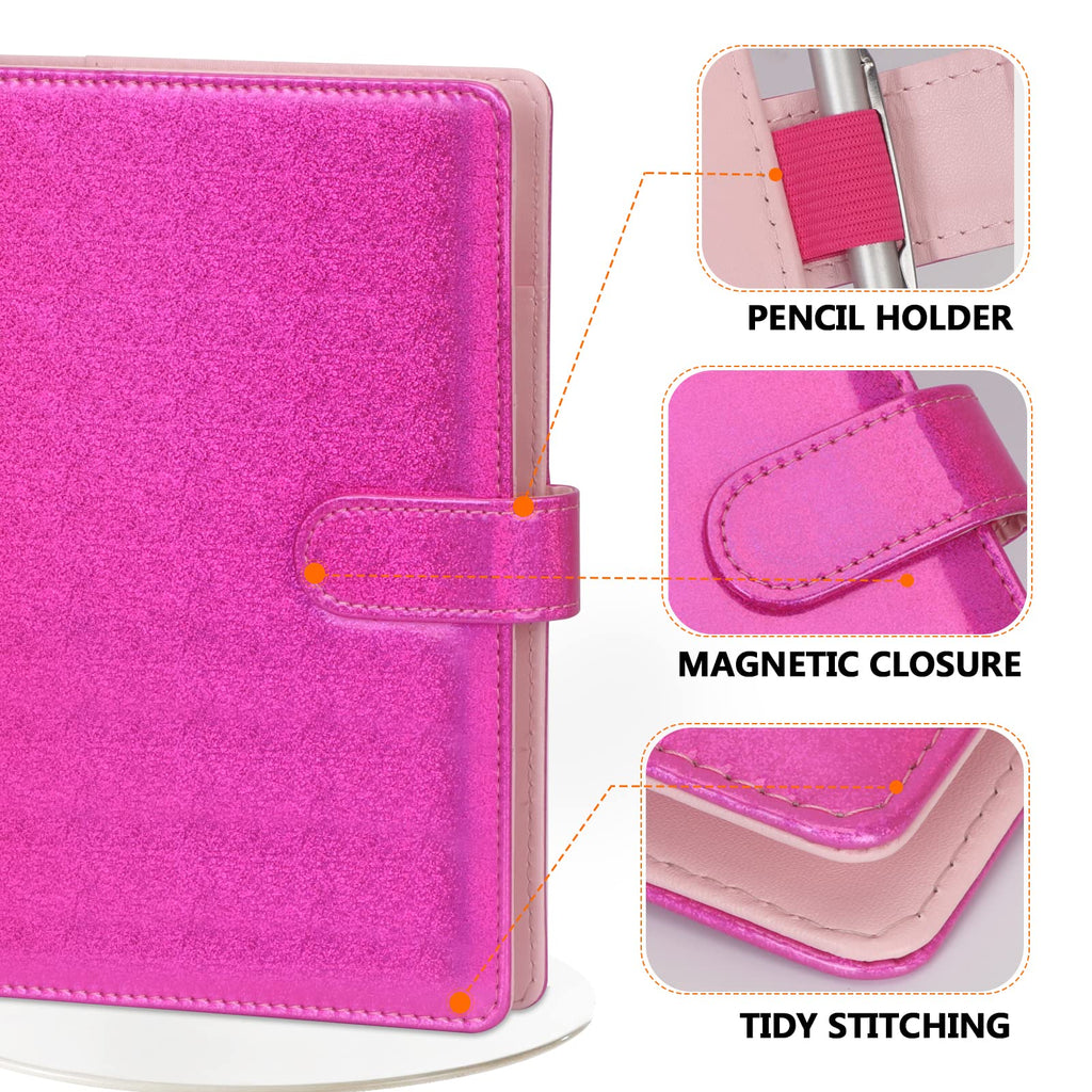 Toplive A5 Notebook Binder 6 Ring Refillable Binder, Pu Leather Planner Binder Personal Budget Binder Organizer Cover With Magne
