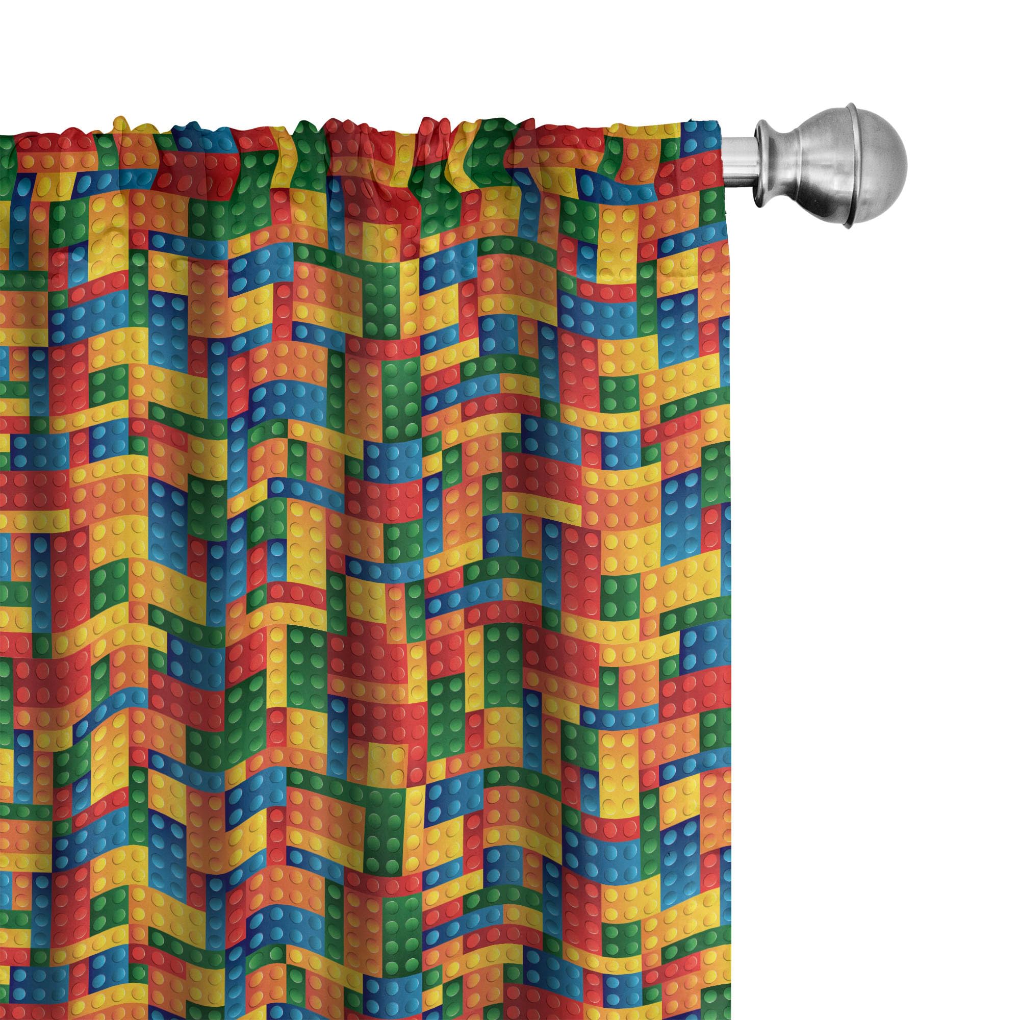 Ambesonne Building Blocks Window Curtains, Themed Digital Design Toy Dotted Matching Rectangles Print, Lightweight Decor 2-Panel