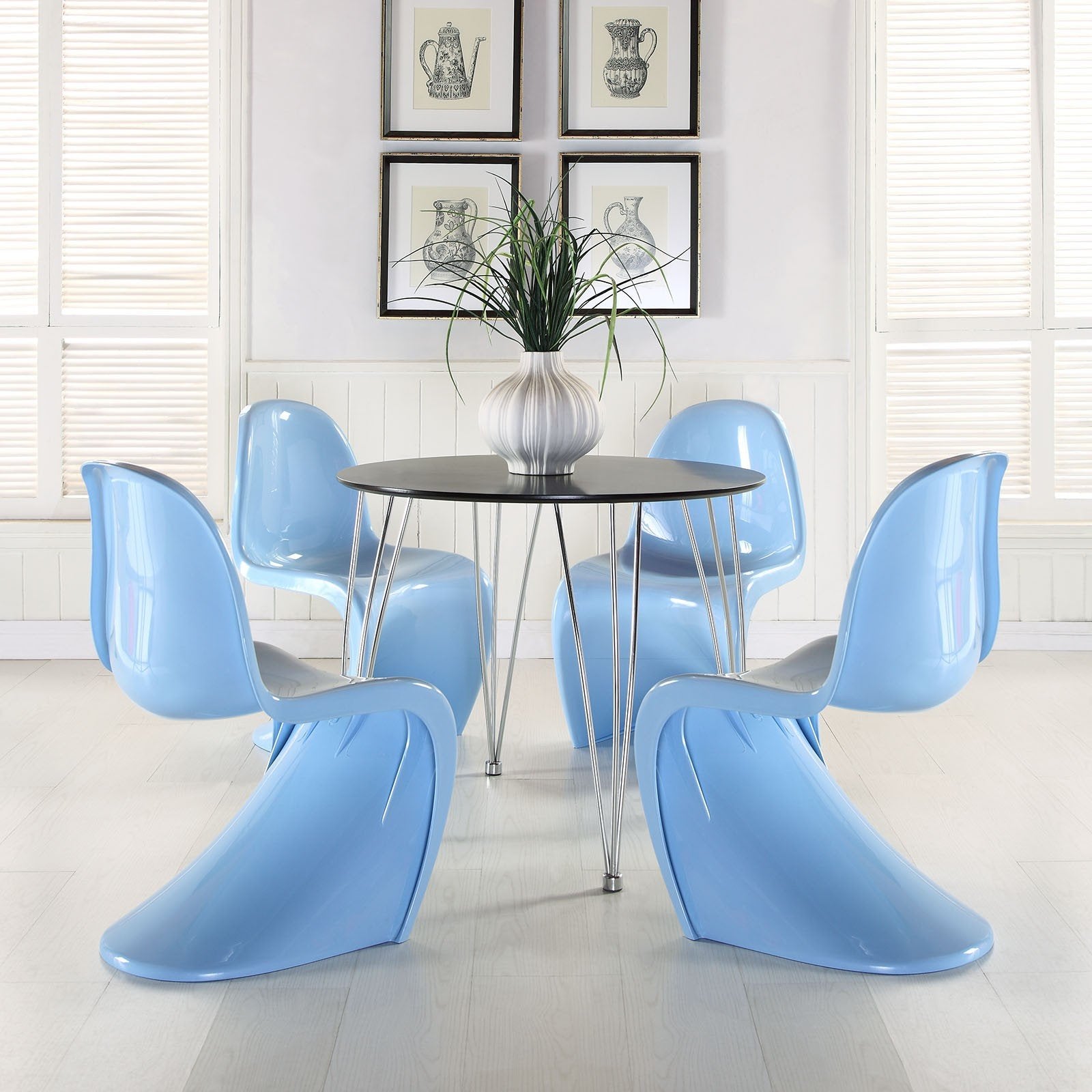 Modway Slither Dining Side Chair, Blue, Set Of 4