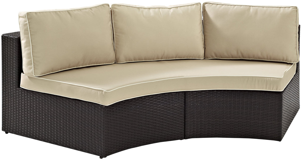 Crosley Furniture Catalina Outdoor Sectional Sofa, 3-Person Wicker Patio Couch for Deck, Backyard, Poolside, Brown