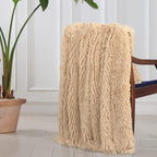 Tuddrom Decorative Extra Soft Faux Fur Blanket Twin Size 70'' X 78'',Solid Reversible Fuzzy Long Hair Shaggy Blanket,Fluffy Cozy