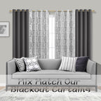 Mrs.Naturall Drapes 108 Inches Long Tall Curtains For High Ceiling Living Room 2 Panel With Damask Print Design Grommet Room Darkening Draperies For Sliding Glass Door,Grey And White