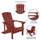 Flash Furniture Charlestown Commercial 2 Chair and Side Table Adirondack Set - Red Poly Resin - Weather Resistant