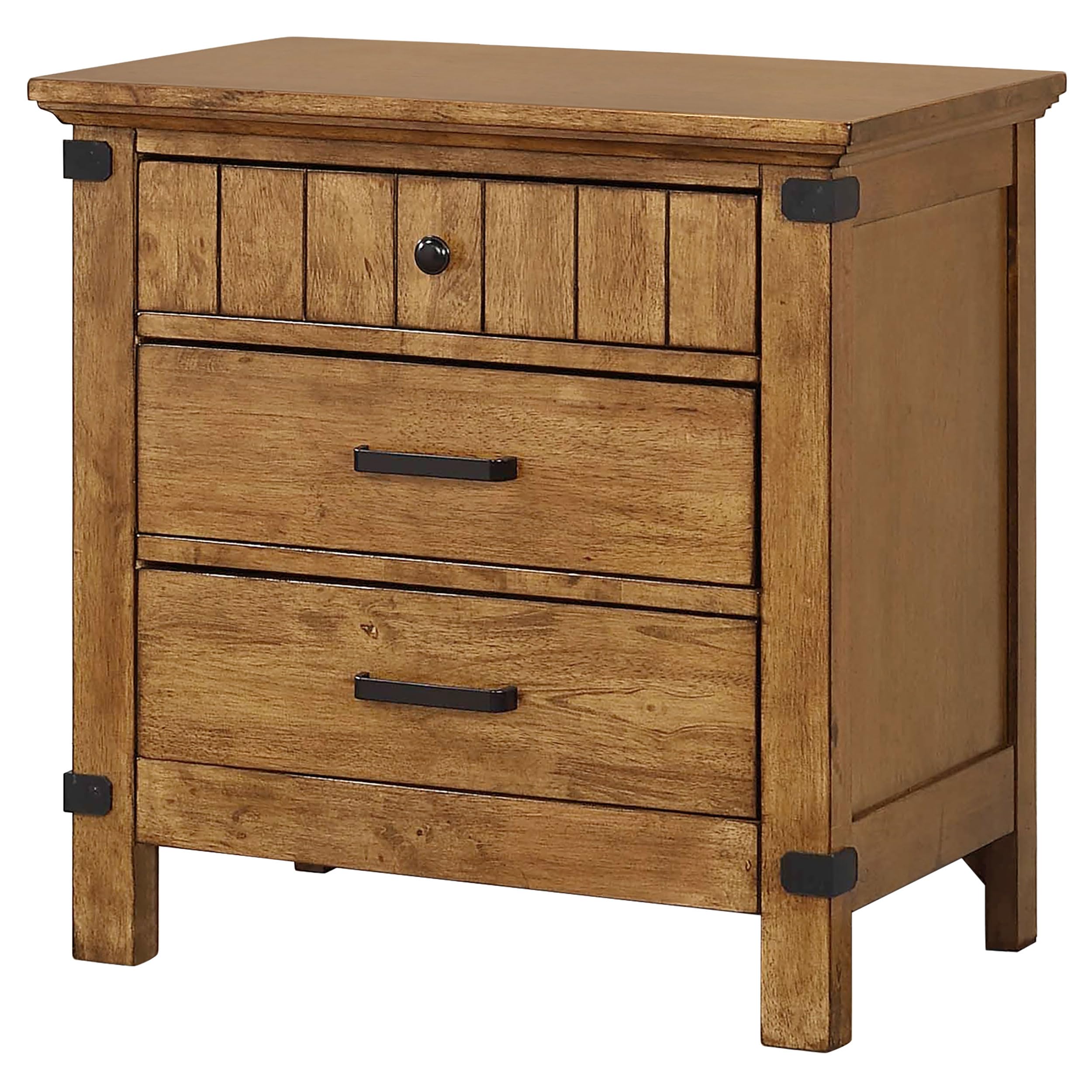 Coaster Home Furnishings Brenner Farmhouse Wood 3-Drawer Bedroom Nightstand Bedside Table Organizer Unit Rustic Honey 205262
