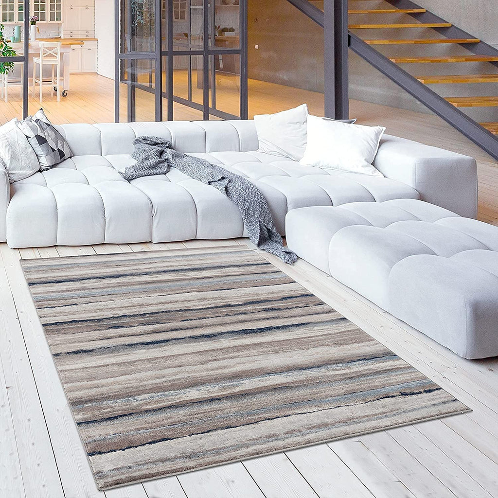 HomeRoots 100% Polypropylene 2’ x 8’ Blue and Beige Distressed Stripes Runner Rug