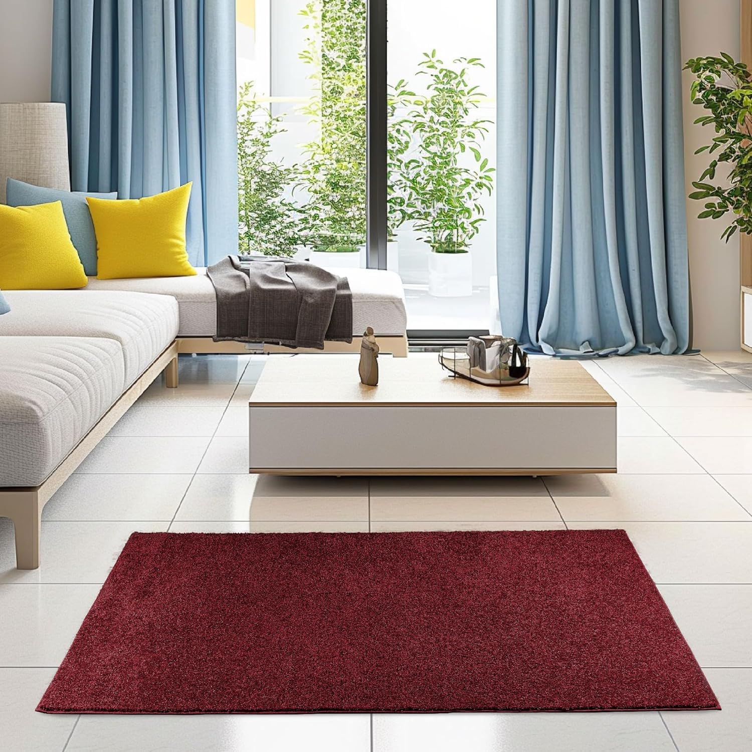 Pet Friendly Solid Color Area Rugs Burgundy - 8' X 10' Rectangle, Indoor, Stain Resistant, Perfect For Living Room, Bedroom, Din