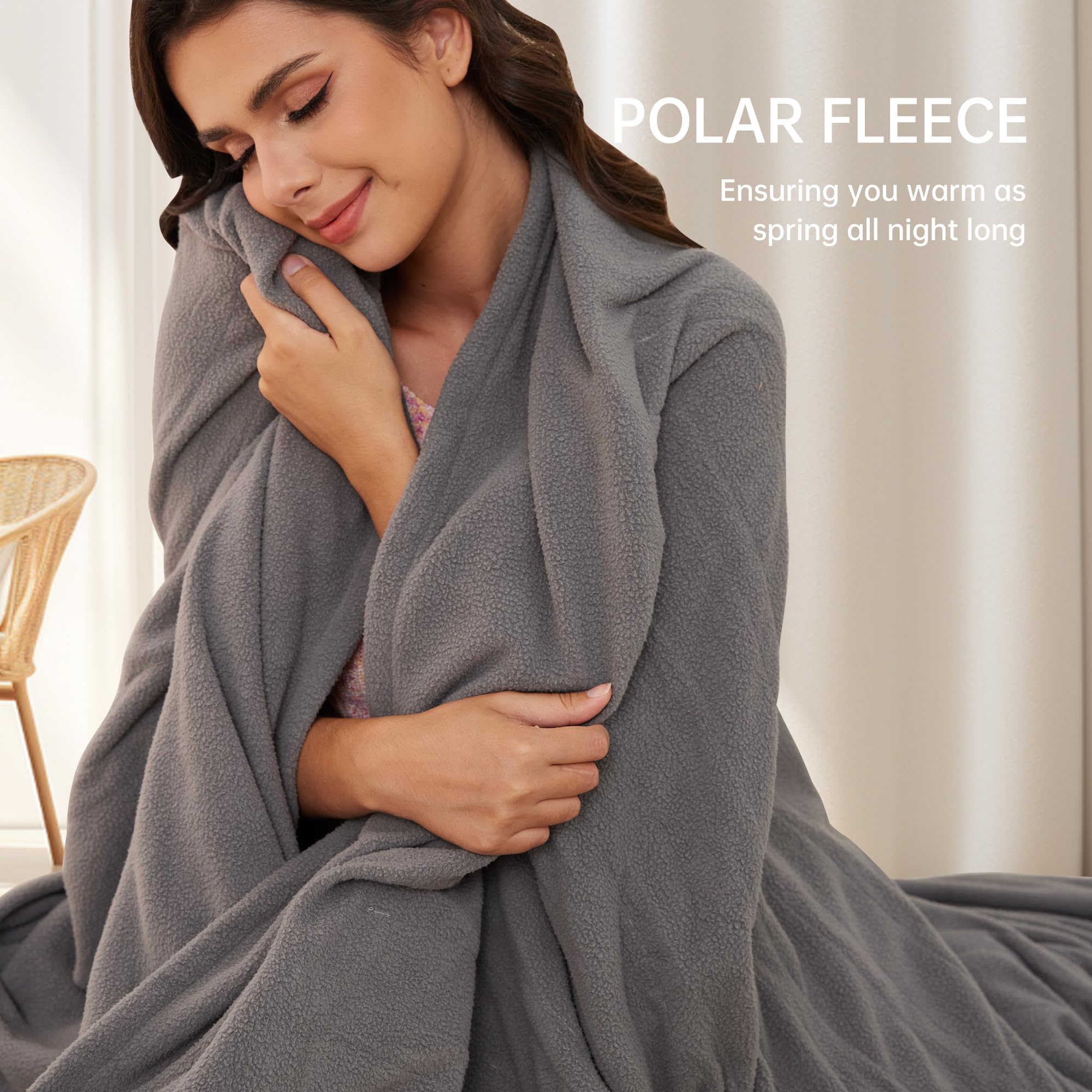 McJaw Electric Heated Blanket, Full Size 72x84, 4 Heating Levels, 10-Hour Auto Off, Lightweight, Breathable - Ash Grey