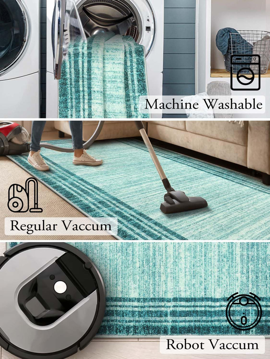 Lahome Abstract Teal 3X5 Rug,Washable Modern Rugs For Bedroom Aesthetic Non-Slip,Low-Pile Soft Throw Rug Minimalist Bordered Car