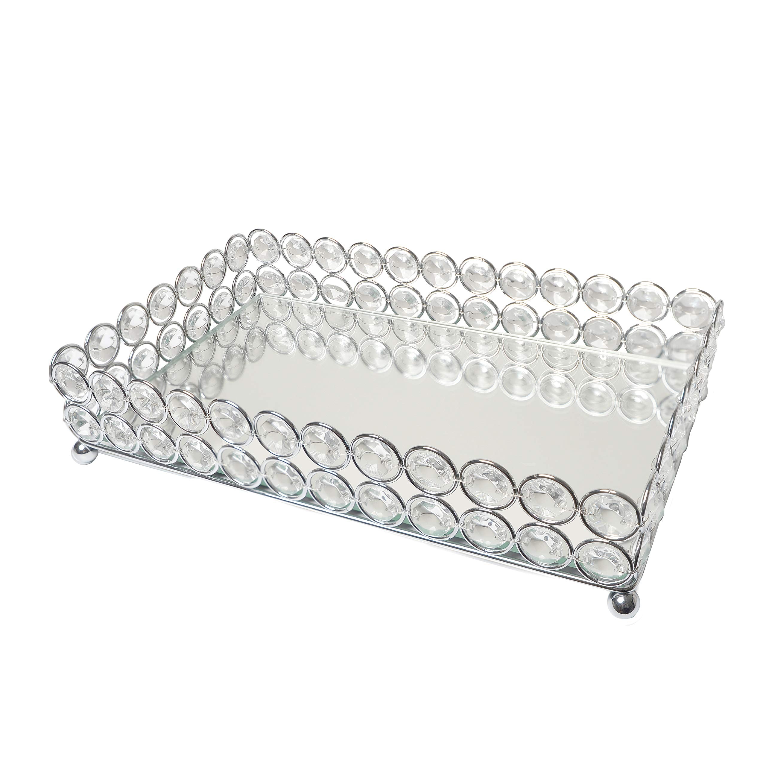 Elegant Designs Hg1010-Chr Elipse Crystal Decorative Mirrored Jewelry Or Makeup Cosmetic Perfume Vanity Organizer Tray, Chrome