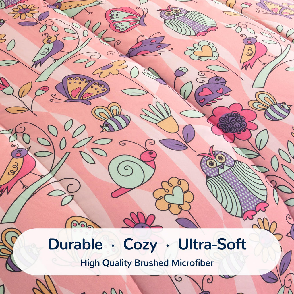 Sleep Zone Comforter Set Bed In A Bag, 7 Pieces Girls, Cattoon Pattern For Kids, Toddlers, Teens, Ultra Soft And Washable (Garde