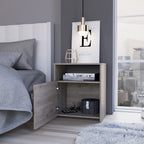 Omaha Nightstand, Single Door Cabinet, Metal Handle, 1 Shelf, Superior Top, Light Gray