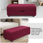 Piccocasa High Stretch Ottoman Cover With Elastic Bottom, Soft Slipcover Jacquard Fabric Small Checks Rectangle Storage Stool Co