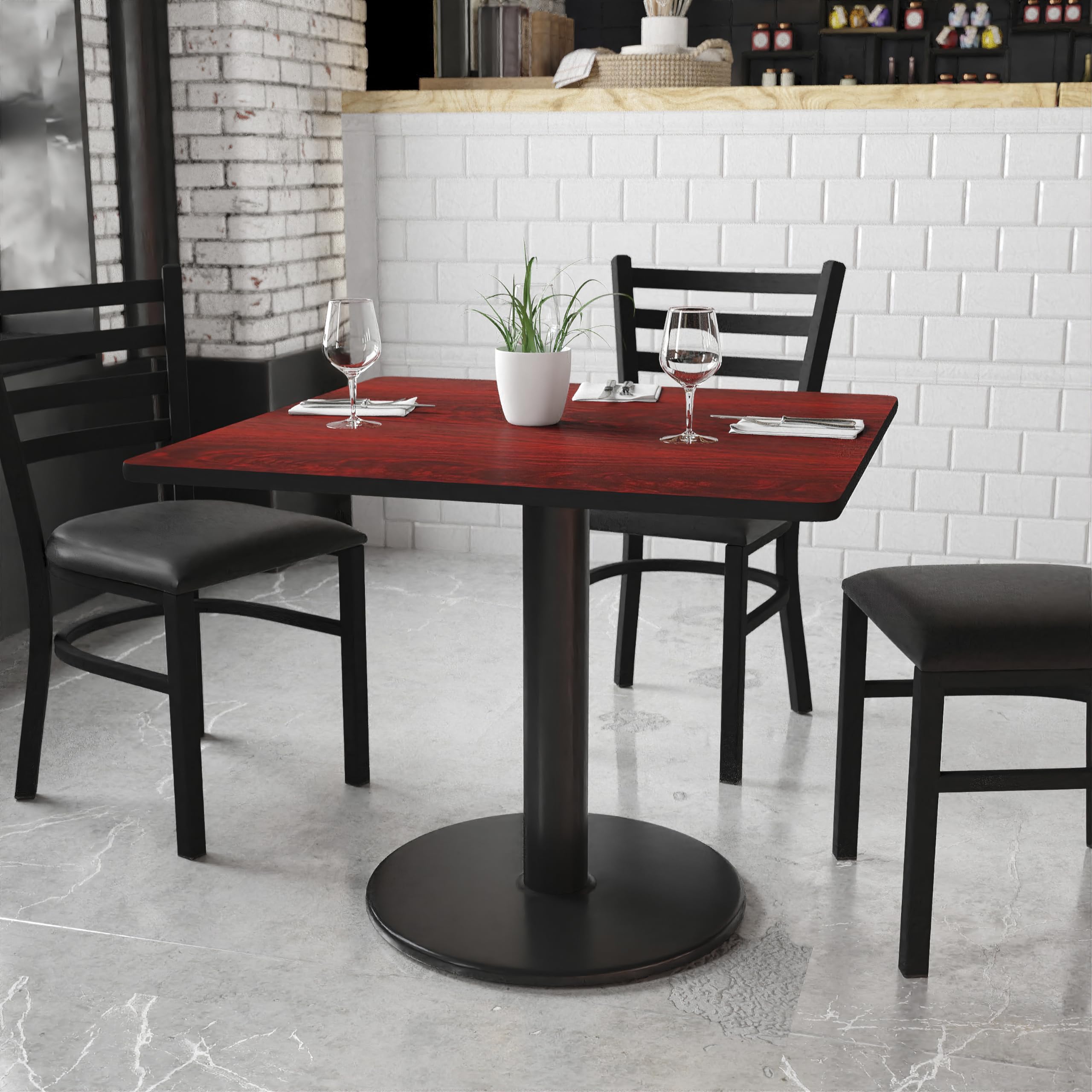 Flash Furniture Graniss 36'' Square Mahogany Laminate Table Top With 24'' Round Table Height Base