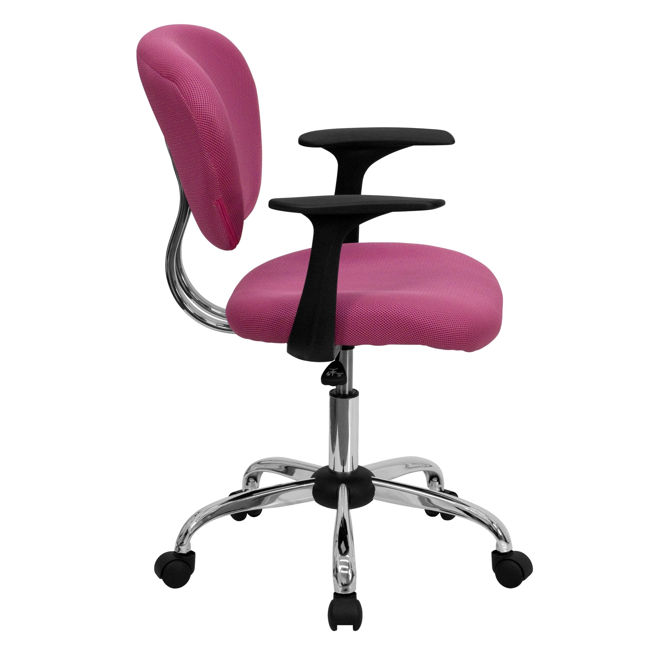 Flash Furniture Beverly Mid-Back Pink Mesh Padded Swivel Task Office Chair with Chrome Base and Arms