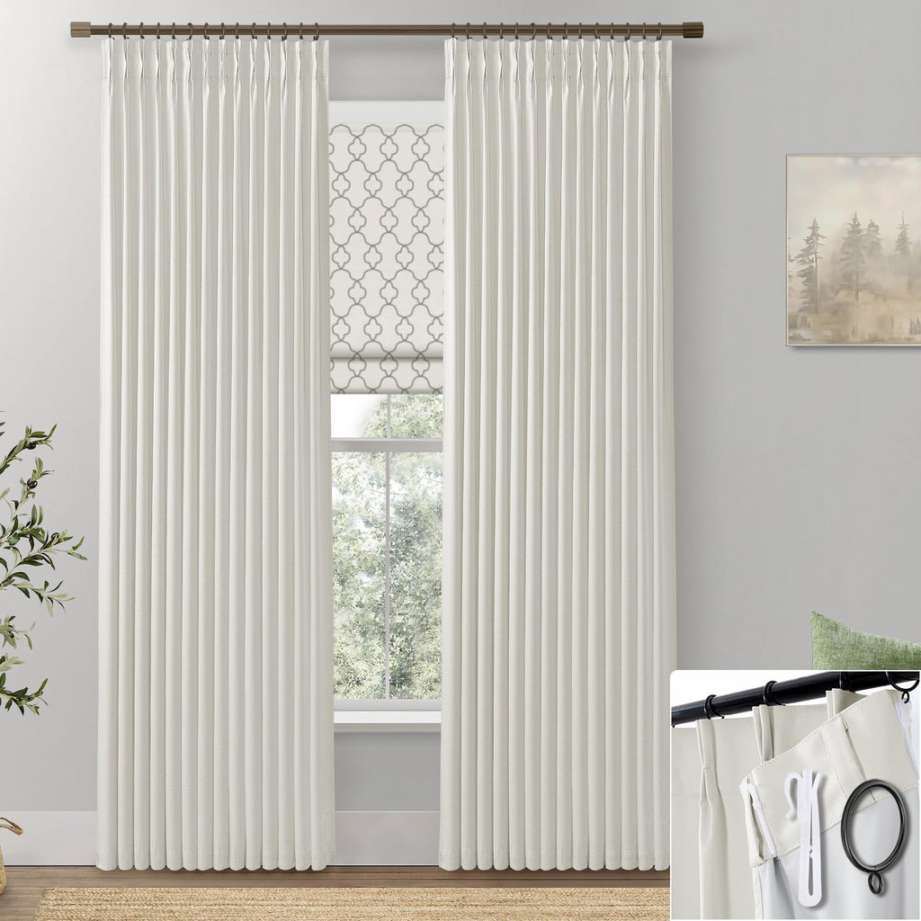 Blackout Curtains Drapes 84 Inch Length 2 Panels Set Linen Farmhouse Curtains For Living Room,Pinch Pleated Black Out Curtain For Bedroom Window Treatments Cortinas Para Sala,By Size 84 Long,Cream
