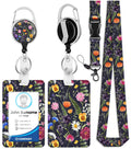Toykee Id Badge Holder With Lanyard And Retractable Badge Reel Clip, Retro Flowers Bouquet Floral Card Name Tag Lanyard Vertical