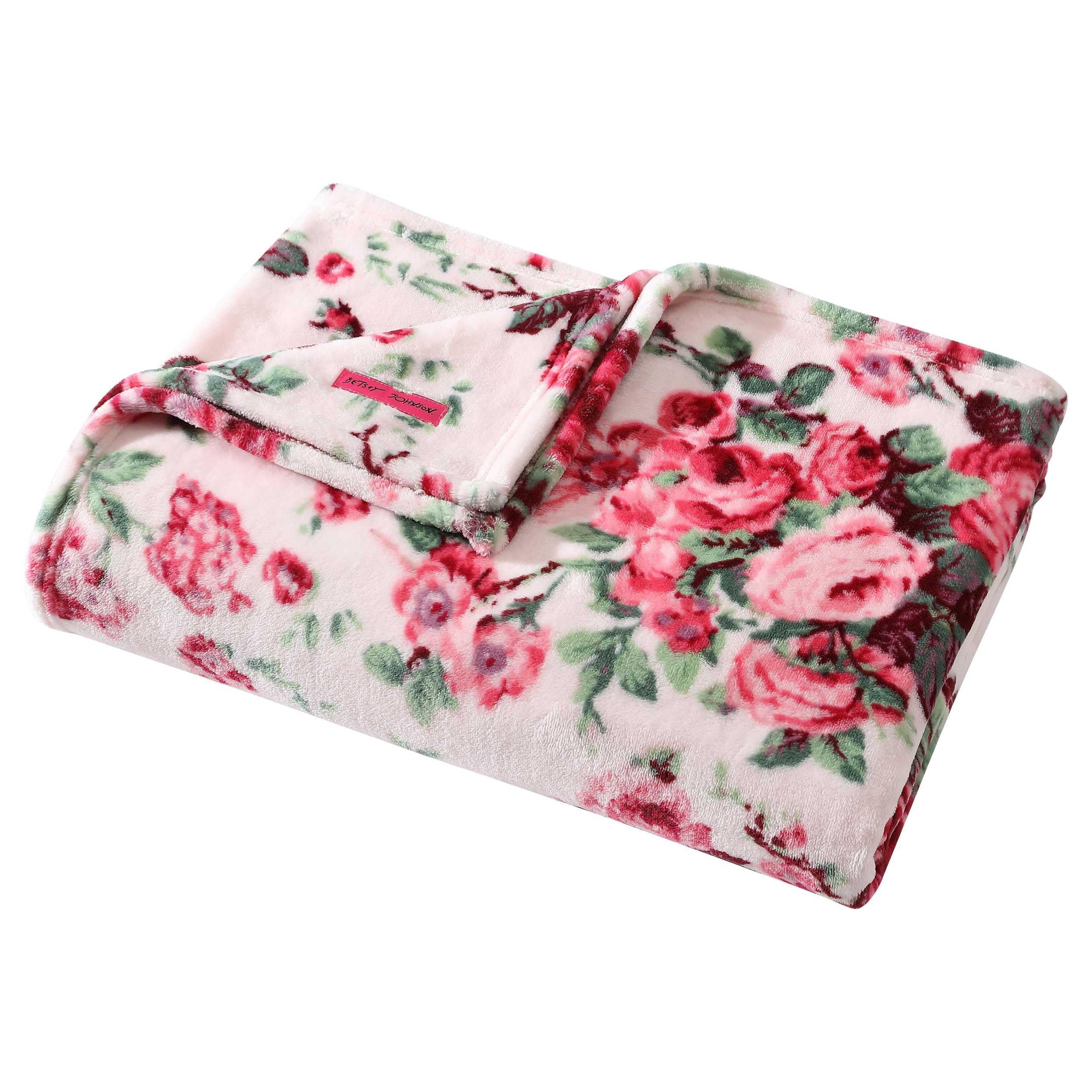 Betsey Johnson - Blanket, Ultra-Soft Plush Bedding, Warm & Cozy, Oversized Room Essentials (Vintage Floral Pink, Twin)