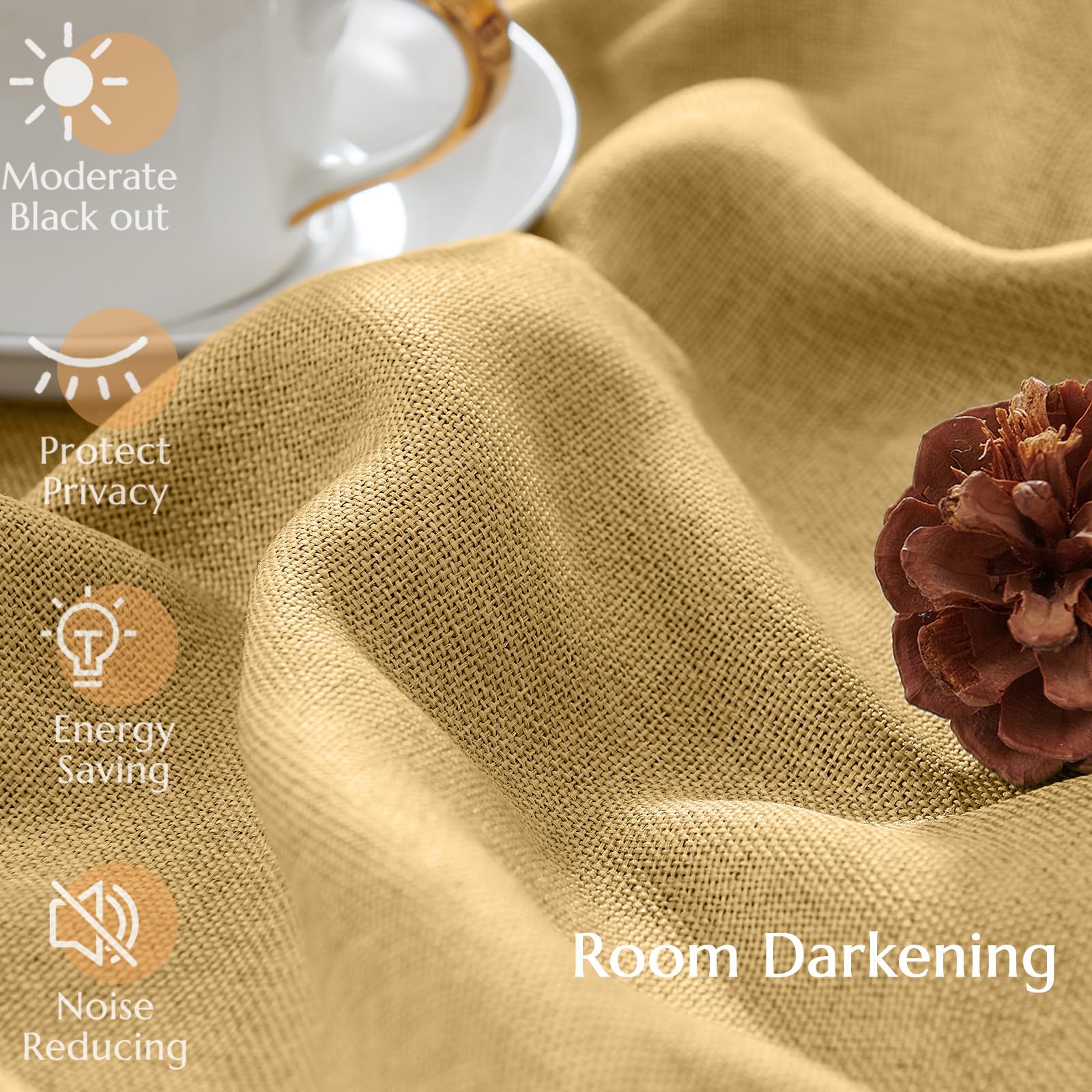 Jinchan Linen Textured Room Darkening Curtain 72 Inches Long For Living Room Room Darkening Thermal Insulated Grommet Top Window Drape For Bedroom 52X72 Mustard Yellow 1 Panel