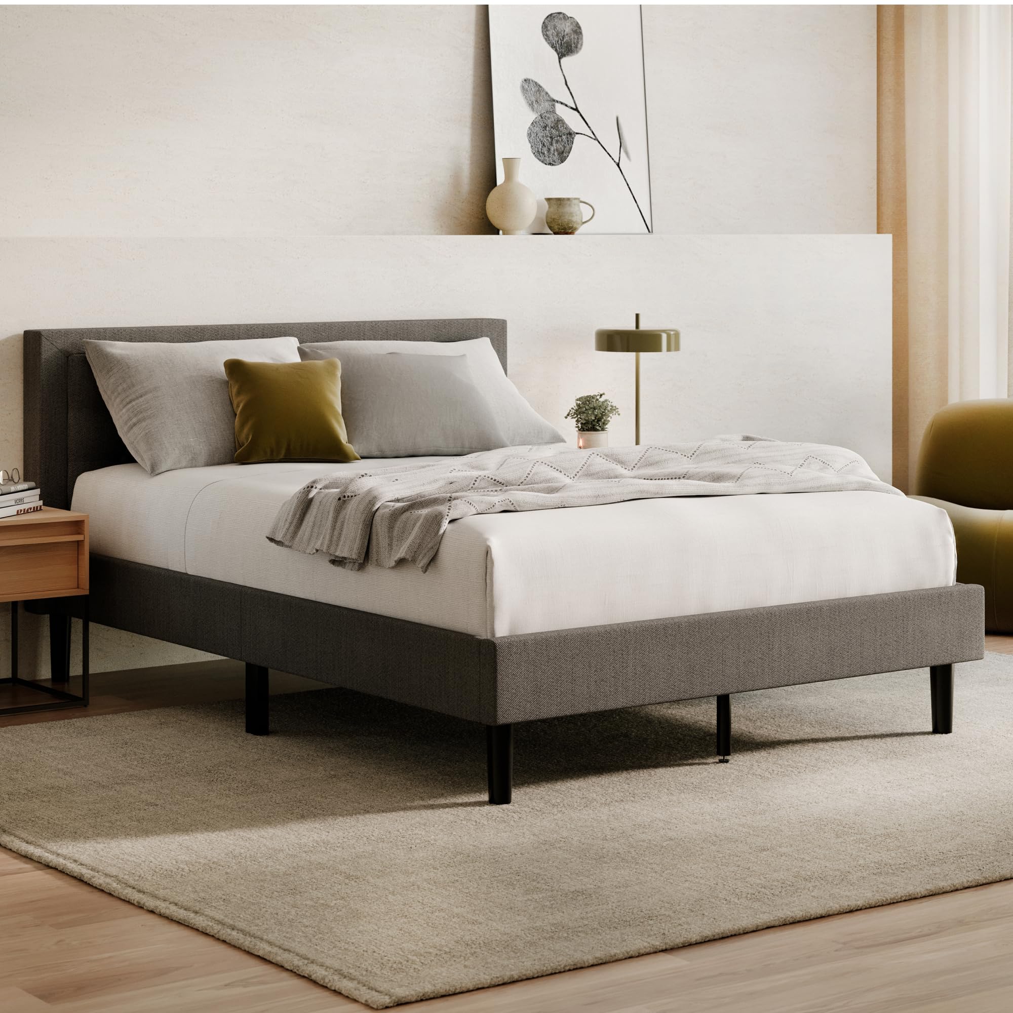 Nectar Bed Frame & Headboard - Gray - Queen - 8 Inch Legs and Sturdy Wooden Slats for Support - Contemporary and Durable Upholst