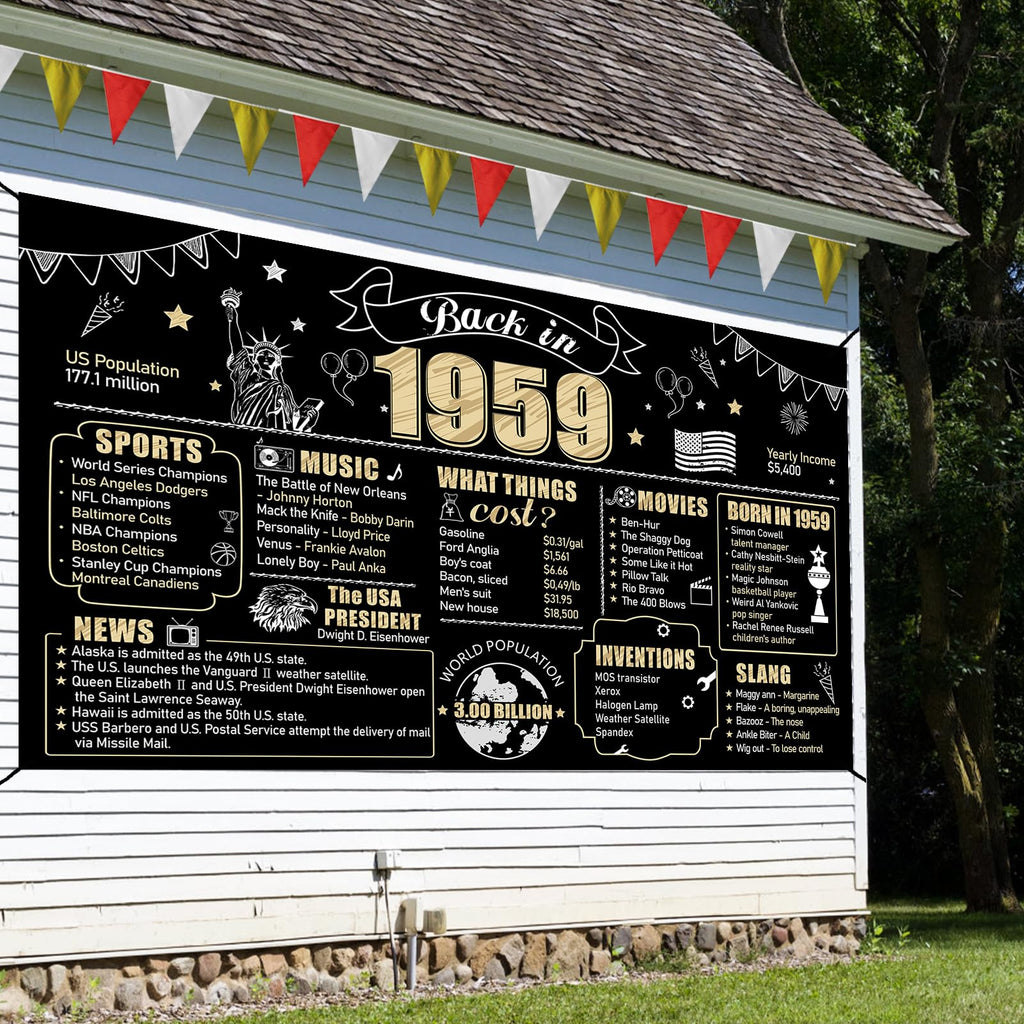 Eiurteao 65Th Birthday Decorations Back In 1959 Banner Backdrop For Women Men, Black Gold Happy 65 Birthday Sign Poster Party Su