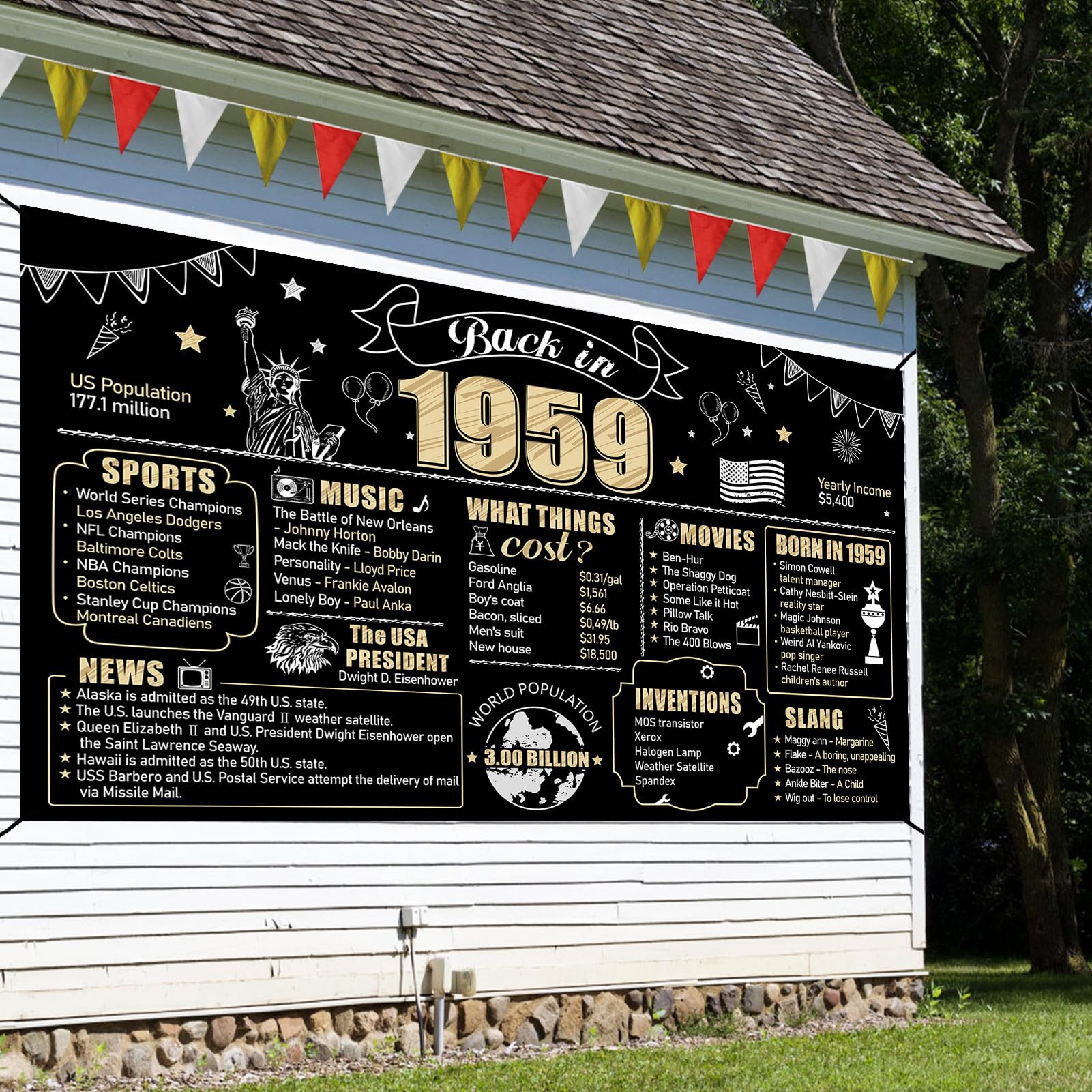 Eiurteao 65Th Birthday Decorations Back In 1959 Banner Backdrop For Women Men, Black Gold Happy 65 Birthday Sign Poster Party Su