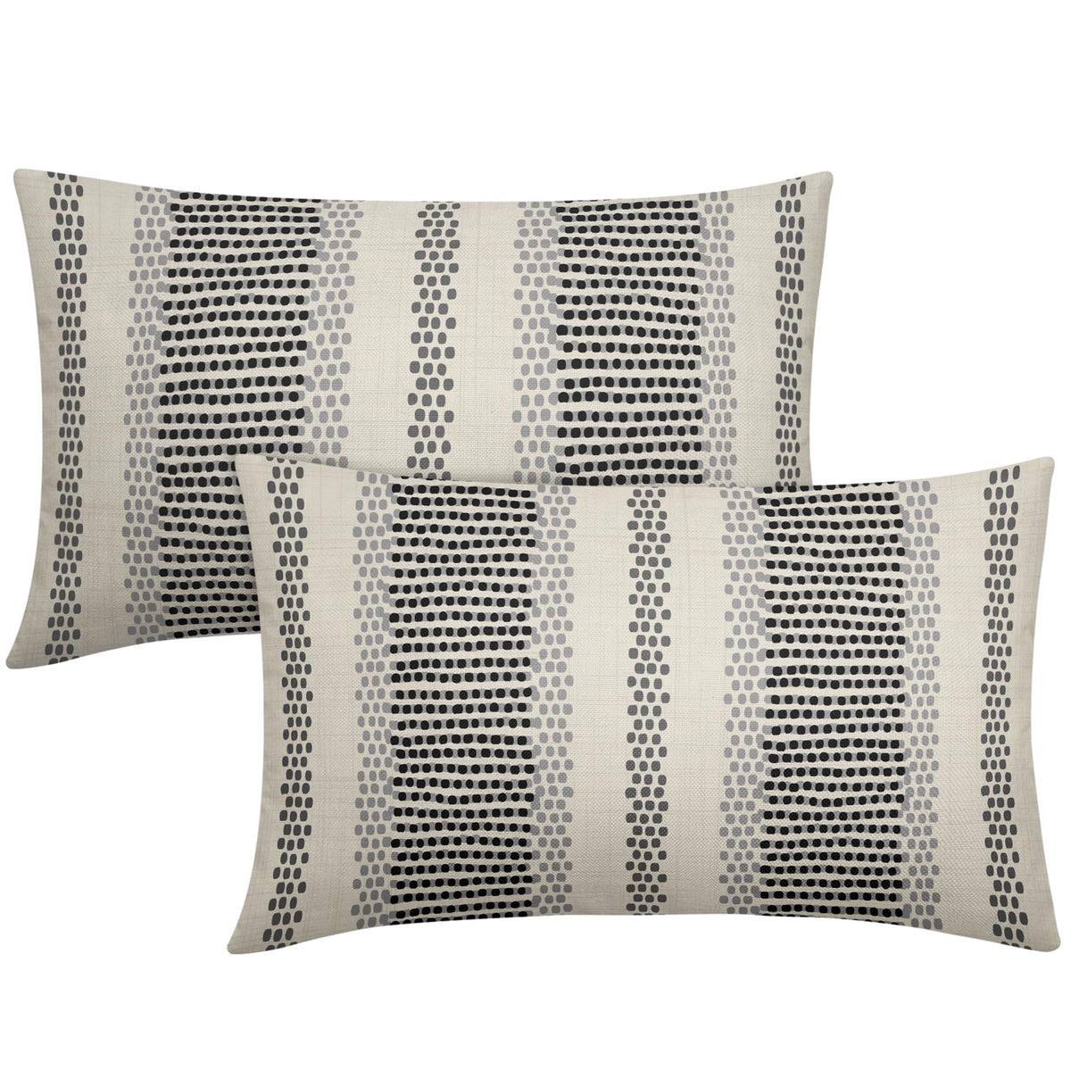 Aytipun Black Grey Pillow Covers 12X20 Set Of 2 Gray Dot Print Striped Decorative Outdoor Pillowcases Boho Rustic Farmhouse Deco