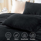 Chixpace Fluffy King Comforter Set - Furry Black Leaves Pattern Faux Fur Bed Set, Winter Ultra Soft Fuzzy Comfort Set, Velvet Be