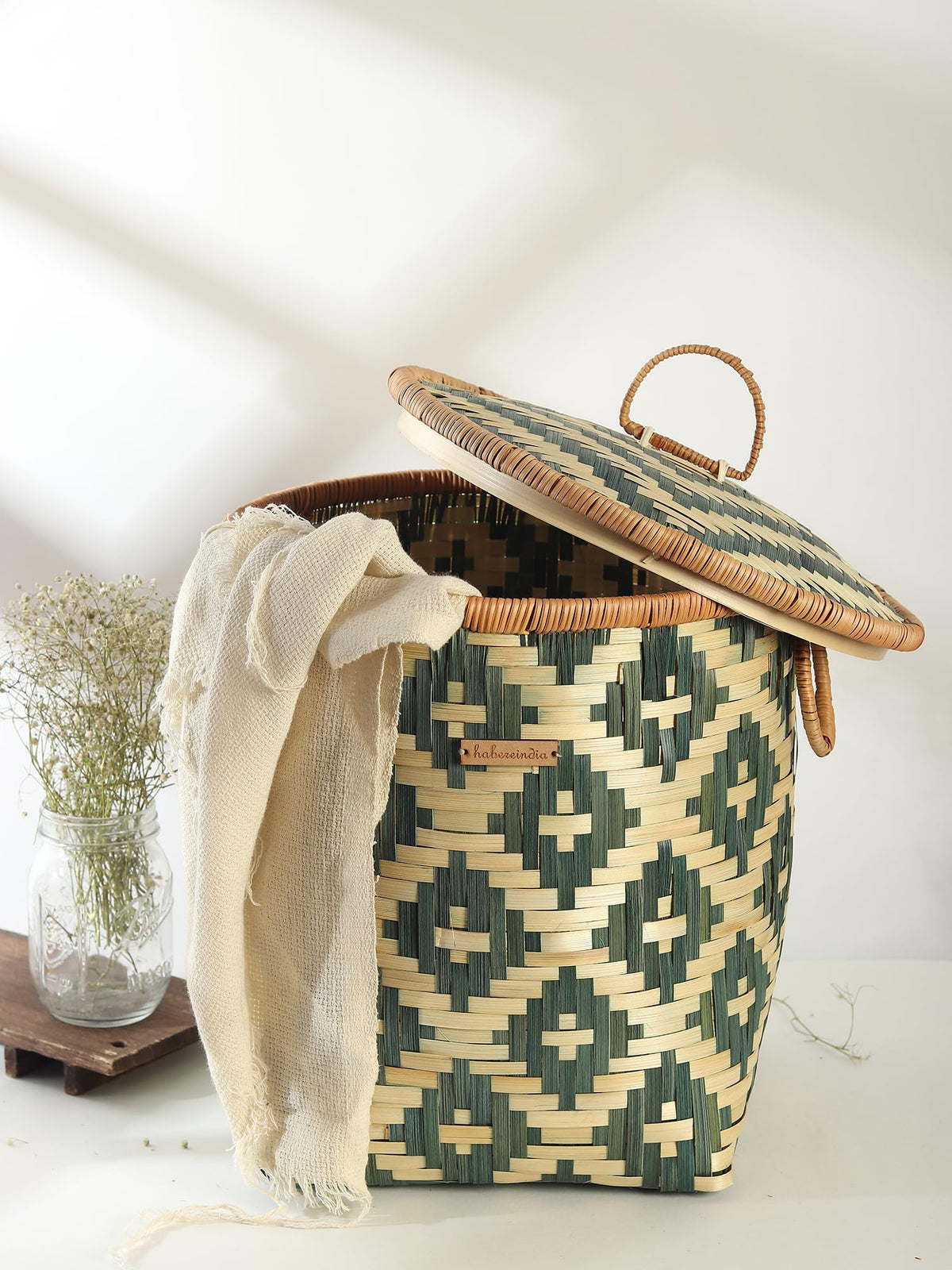 Habere IndiaAll the Cultures Fabricating India Bamboo Laundry Basket with Lid | Wicker Laundry Baskets | Basket for Baby Clothe