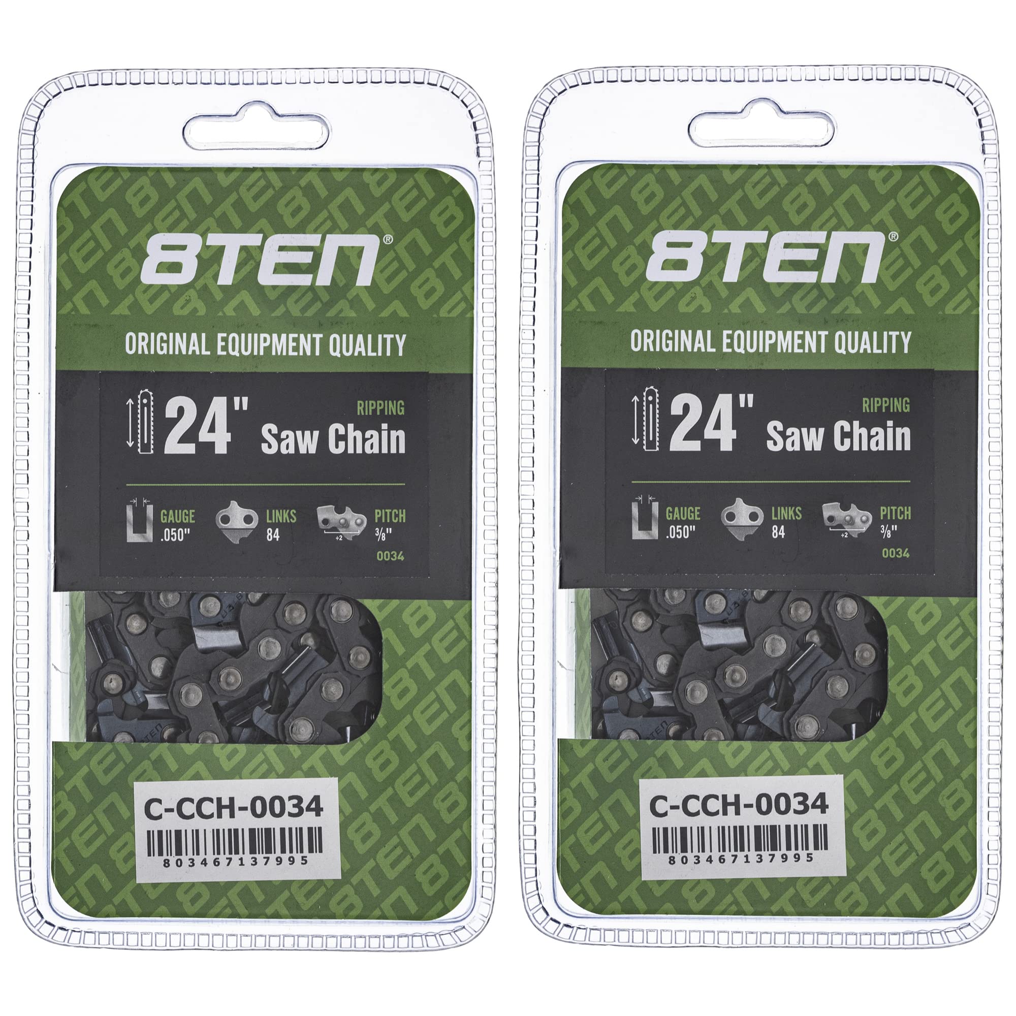 8Ten Ripping Chainsaw Chain 24 Inch .050 3/8 84Dl For Husqvarna 455 Rancher Echo Cs-590 Stihl Ms 270 (2 Pack)