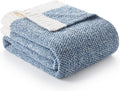 Snuggle Sac Queen Size Bed Blanket Heather Blue, Reversible Super Soft Microfiber Blankets Warm Cozy Knit Fuzzy Plush Bed Blanke