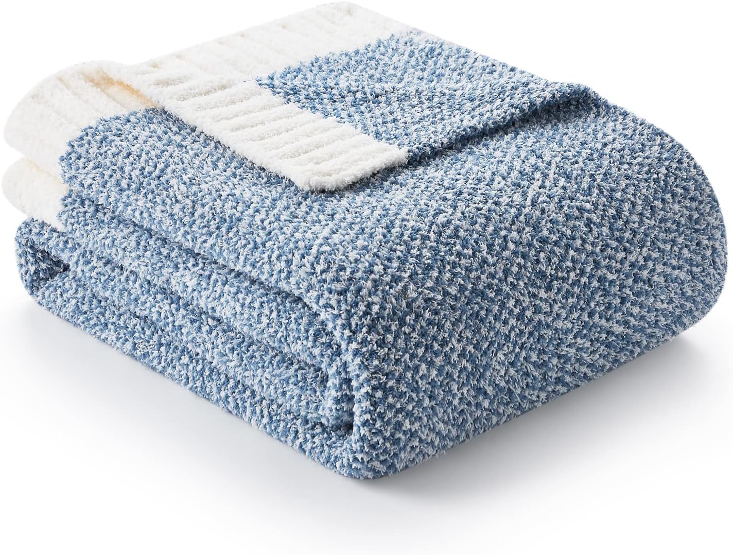 Snuggle Sac Queen Size Bed Blanket Heather Blue, Reversible Super Soft Microfiber Blankets Warm Cozy Knit Fuzzy Plush Bed Blanke