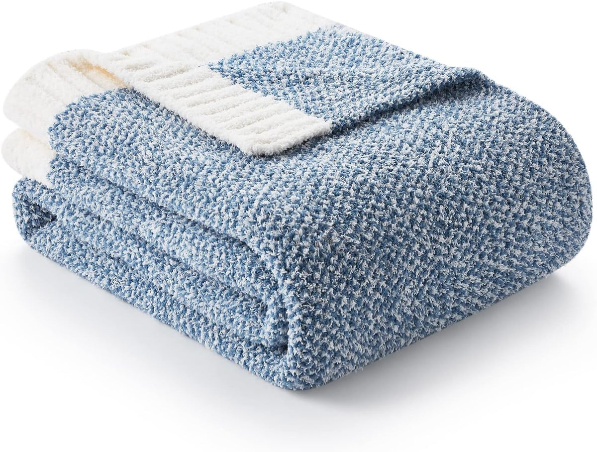 Snuggle Sac Heather Throw Blanket For Couch, Reversible Super Soft Blankets Warm Cozy Knit Fuzzy Plush Lightweight For Sofa, Bed