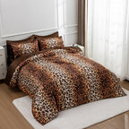 A Nice Night Leopard Printed,Coffee Brown Satin Silky Soft Quilt Sexy Luxury Super Soft Microfiber Comforter Quilt Bedding Comfo