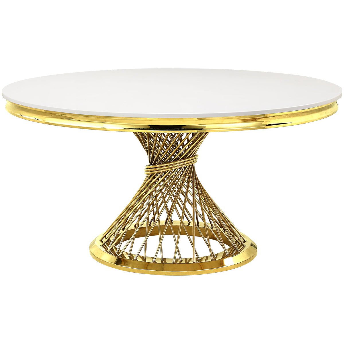 Acme Fallon Round Marble Top Dining Table in Mirrored Gold Finish