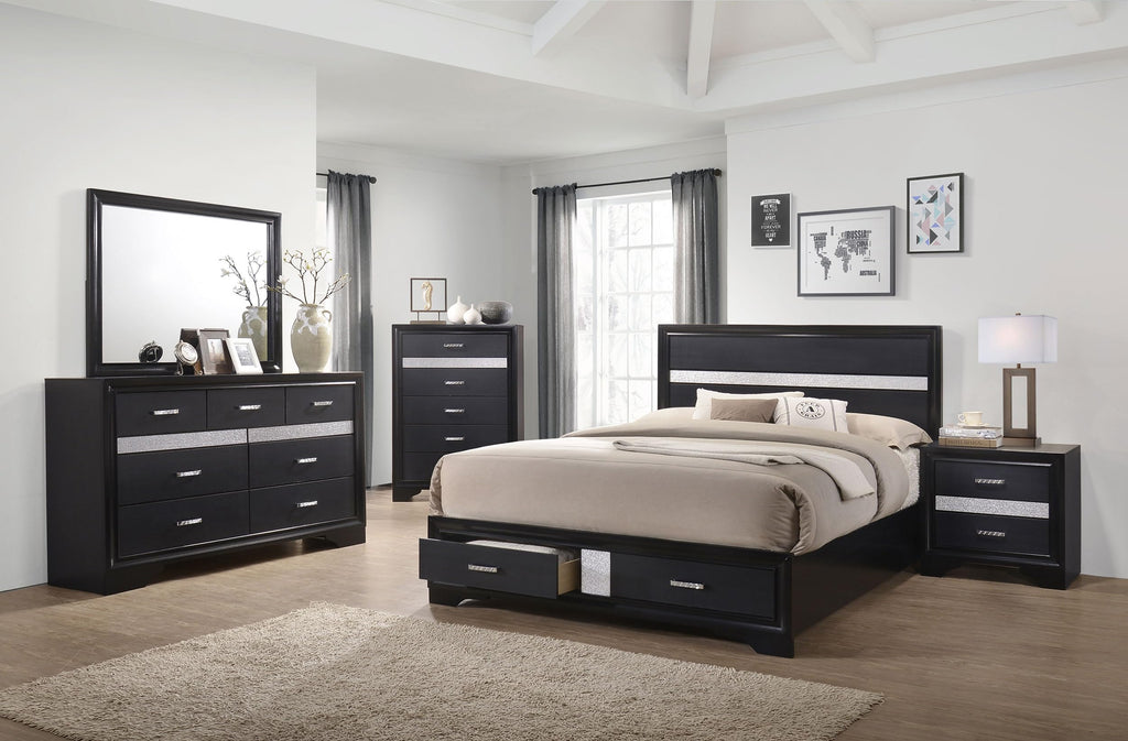 Coaster Home Furnishings Miranda Contemporary 5-Piece Bedroom Set Eastern King Size Storage Panel Bed Frame 50-inch Headboard Black 206361KE-S5